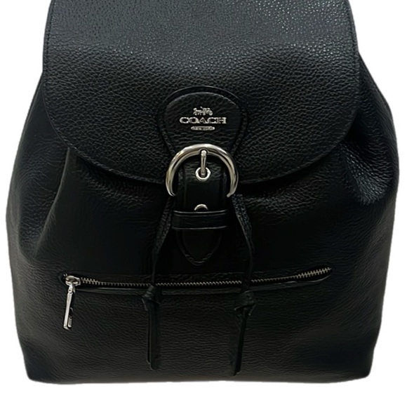 Coach Kleo Backpack Black Pebble Leather Snap Buckle Shoulder Strap Zip Pocket - Picture 6 of 9